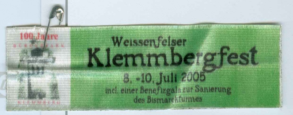 Veranstaltungsabzeichen für das Weißenfelser Klemmbergfest 2005 (Museum Weißenfels - Schloss Neu-Augustusburg CC BY-NC-SA)