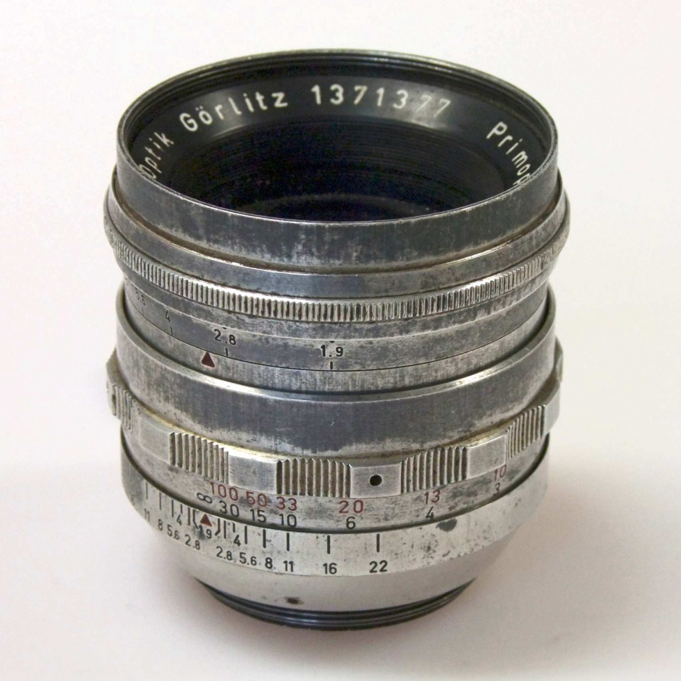 Fotoobjektiv &quot;Meyer-Optik Primoplan 1,9/75 V&quot; (Industrie- und Filmmuseum Wolfen CC BY-NC-SA)
