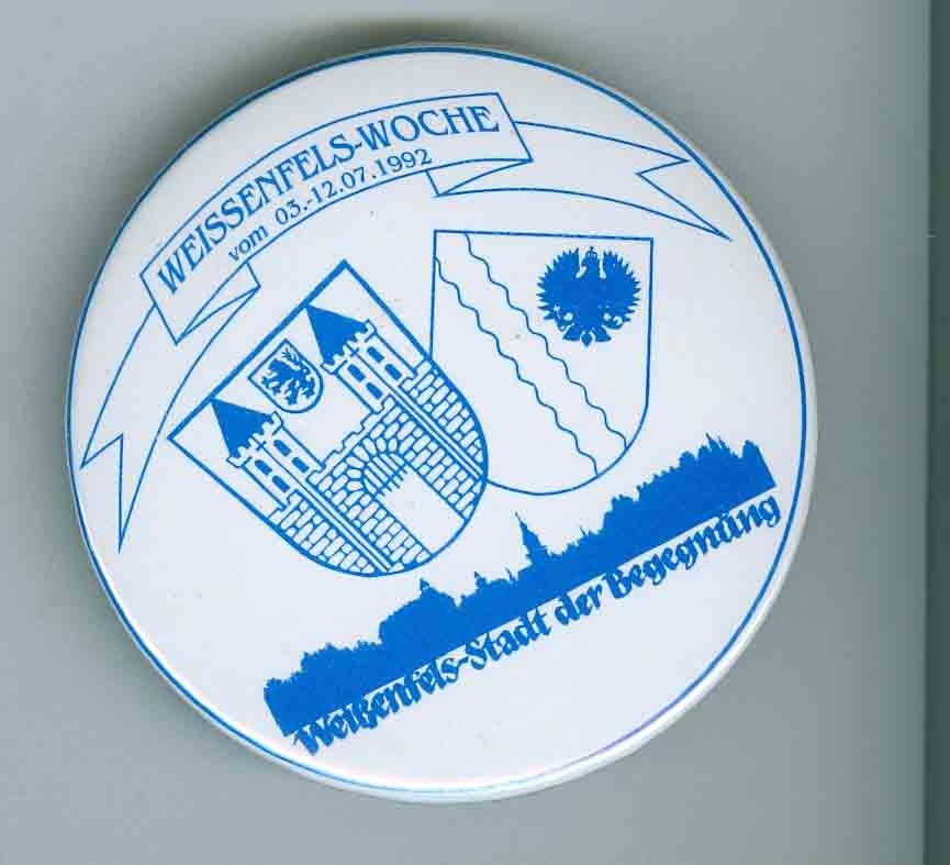 Veranstaltungsabzeichen  zur Weißenfels-Woche 1992 (Museum Weißenfels - Schloss Neu-Augustusburg CC BY-NC-SA)