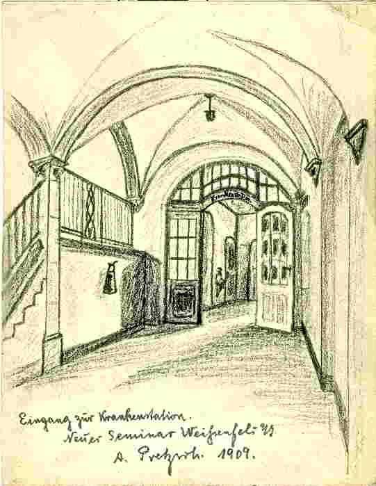 Bleistiftzeichnung Innenansicht des neuen Lehrerseminars in Weißenfels, 1009 (Museum Weißenfels - Schloss Neu-Augustusburg CC BY-NC-SA)