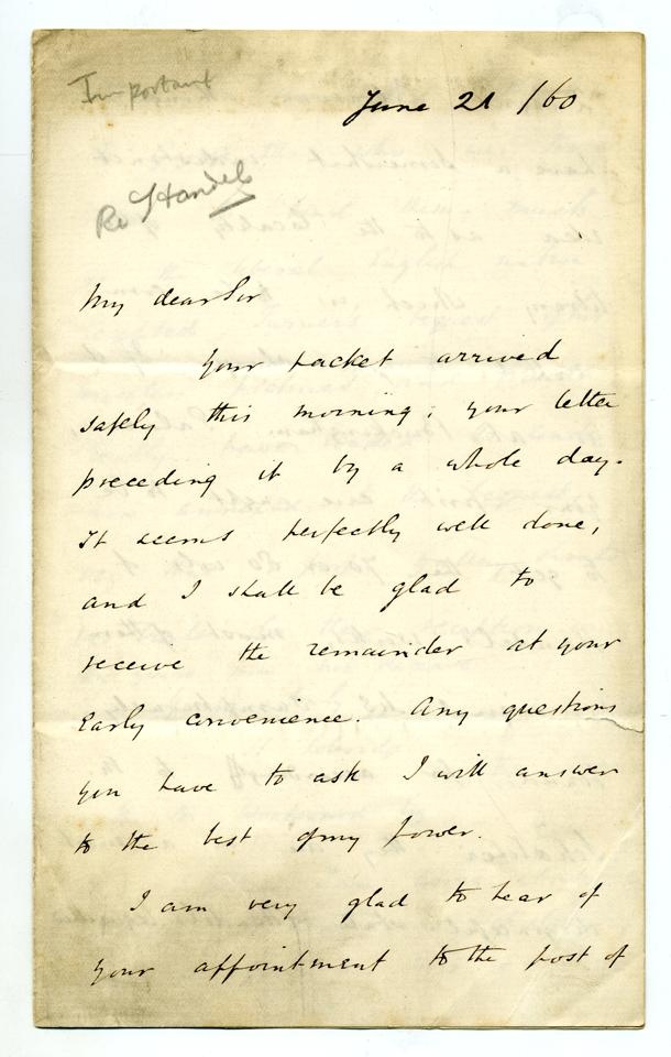 Brief von H. Coleridge an Bernhard Bolingbroke Woodward (Stiftung Händel-Haus Halle CC BY-NC-SA)
