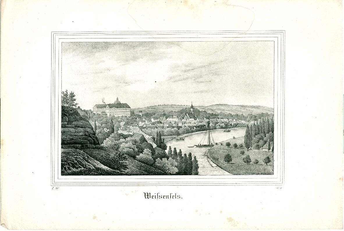 Stadtansicht von Weißenfels mit Schloß, Mitte 19. Jahrhundert (Museum Weißenfels - Schloss Neu-Augustusburg CC BY-NC-SA)