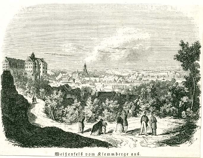 Ansicht von Weißenfels mit Schloß und alten Bahnhof, 1.Hälfte 18. Jahrhundert (Museum Weißenfels - Schloss Neu-Augustusburg CC BY-NC-SA)