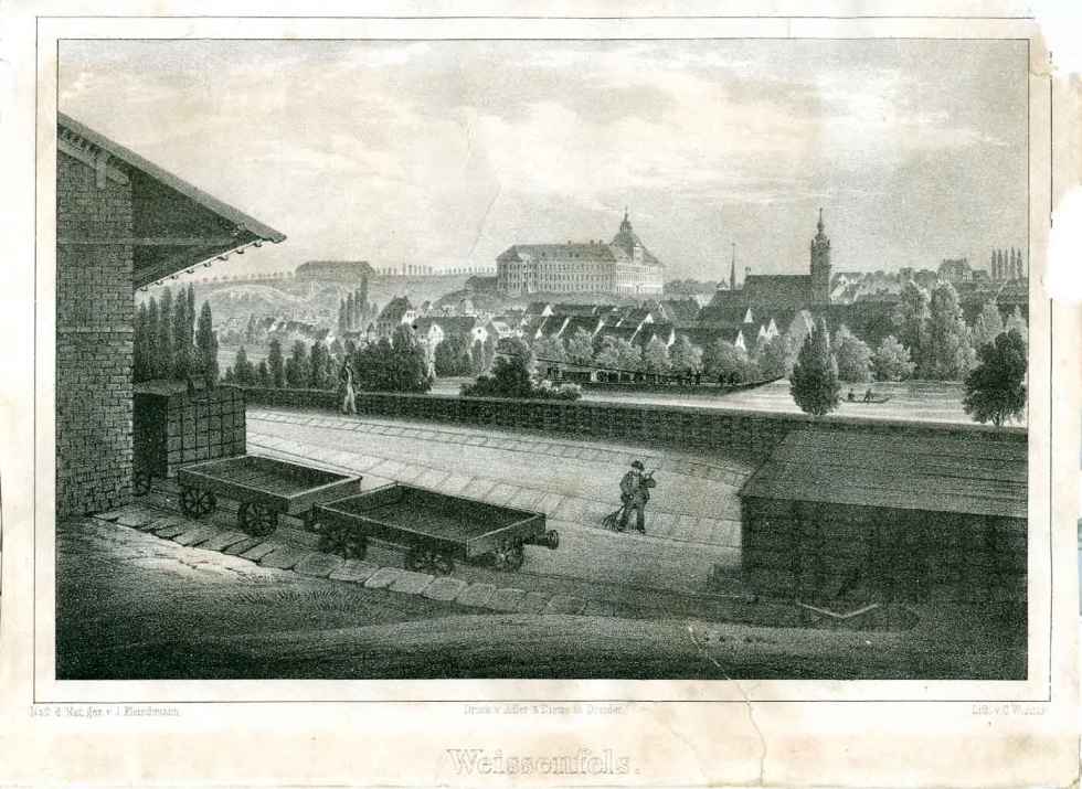 Stadtansicht von Weißenfels mit Bahnhofsgelände, 2. Hälfte 19. Jahrhundert (Museum Weißenfels - Schloss Neu-Augustusburg CC BY-NC-SA)