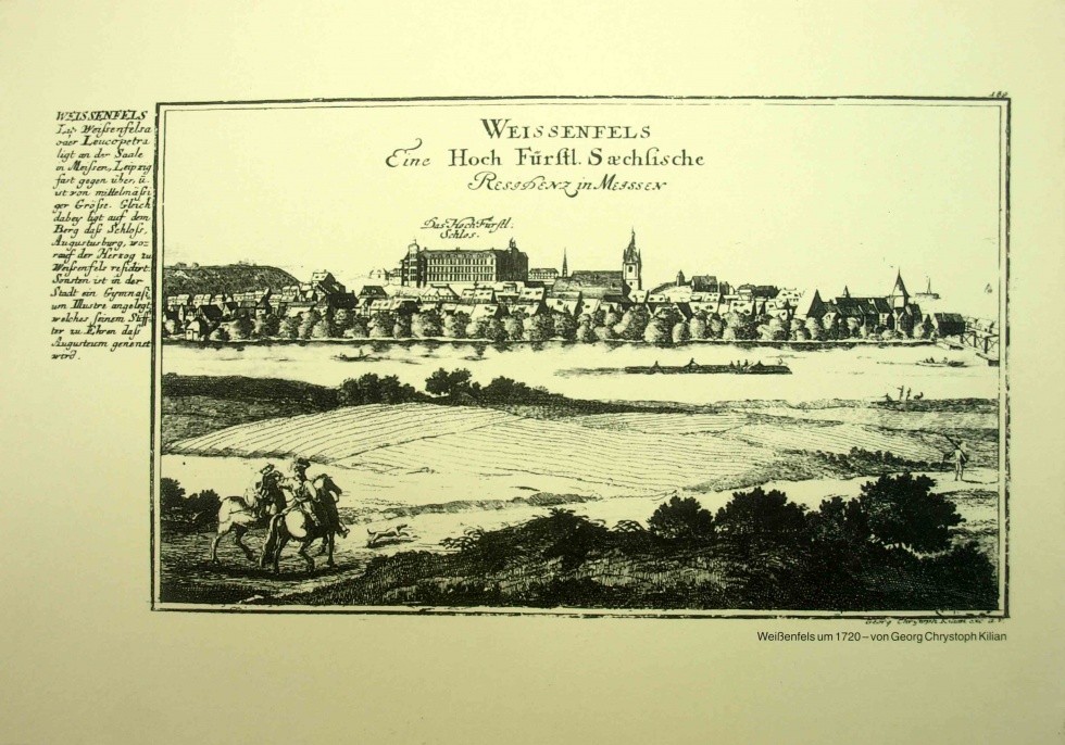 Nachdruck einer Stadtansicht von Weißenfels, 1. Hälfte 18. Jahrhundert (Museum Weißenfels - Schloss Neu-Augustusburg CC BY-NC-SA)