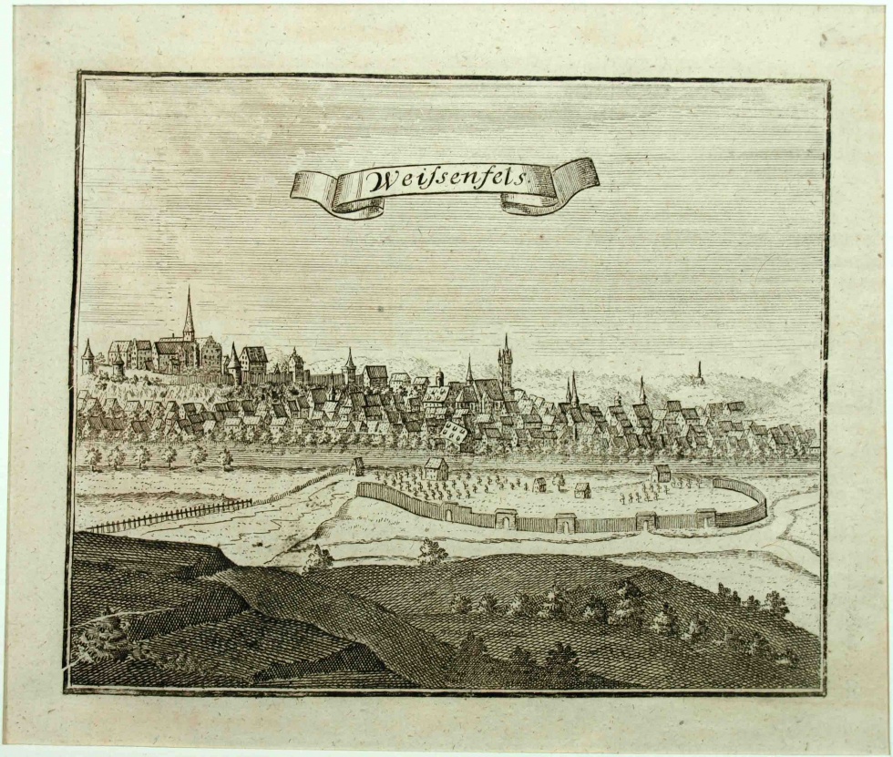 Ansicht von Weißenfels mit alter Burganlage ( Stief bei Riegel, 1714), 1. Hälfte 17. Jahrhundert (Museum Weißenfels - Schloss Neu-Augustusburg CC BY-NC-SA)