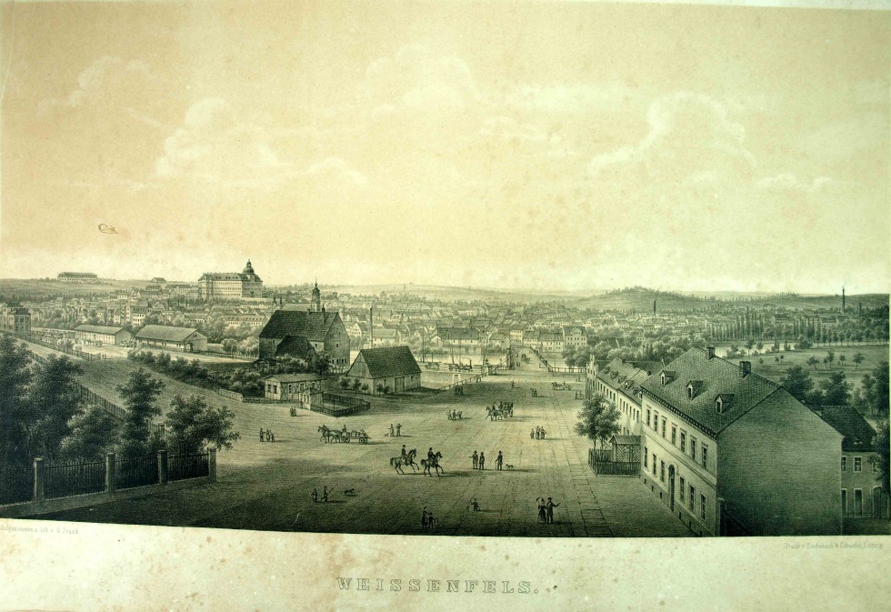 Stadtansicht von Weißenfels von der Neustadt aus gesehen, 1860 (Museum Weißenfels - Schloss Neu-Augustusburg CC BY-NC-SA)