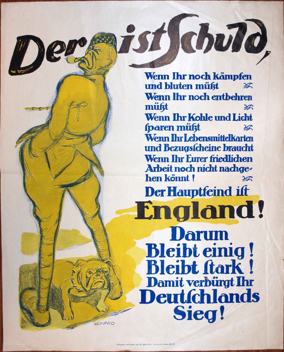Propagandaplakat gegen England, &quot;Der ist Schuld...&quot;, 1. Weltkrieg, 1914-1918 (Museum Weißenfels - Schloss Neu-Augustusburg CC BY-NC-SA)