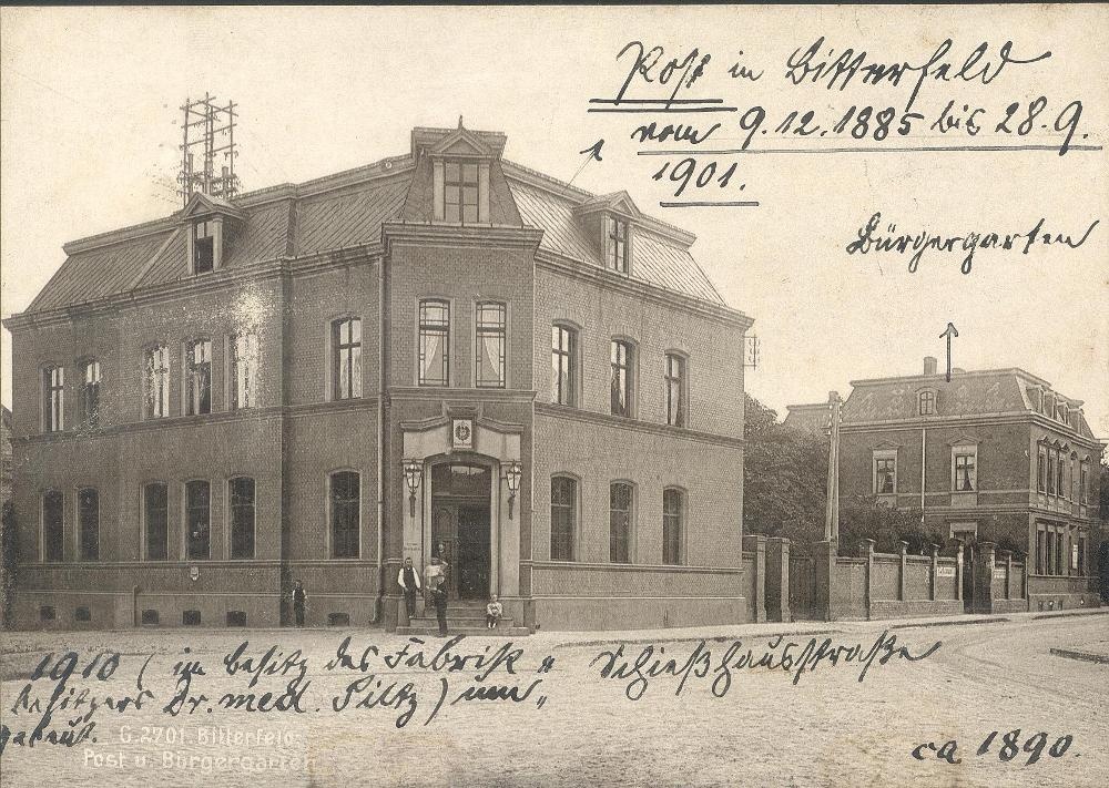 S/W Fotografie des alten Postamts in Bitterfeld (Kreismuseum Bitterfeld CC BY-NC-SA)