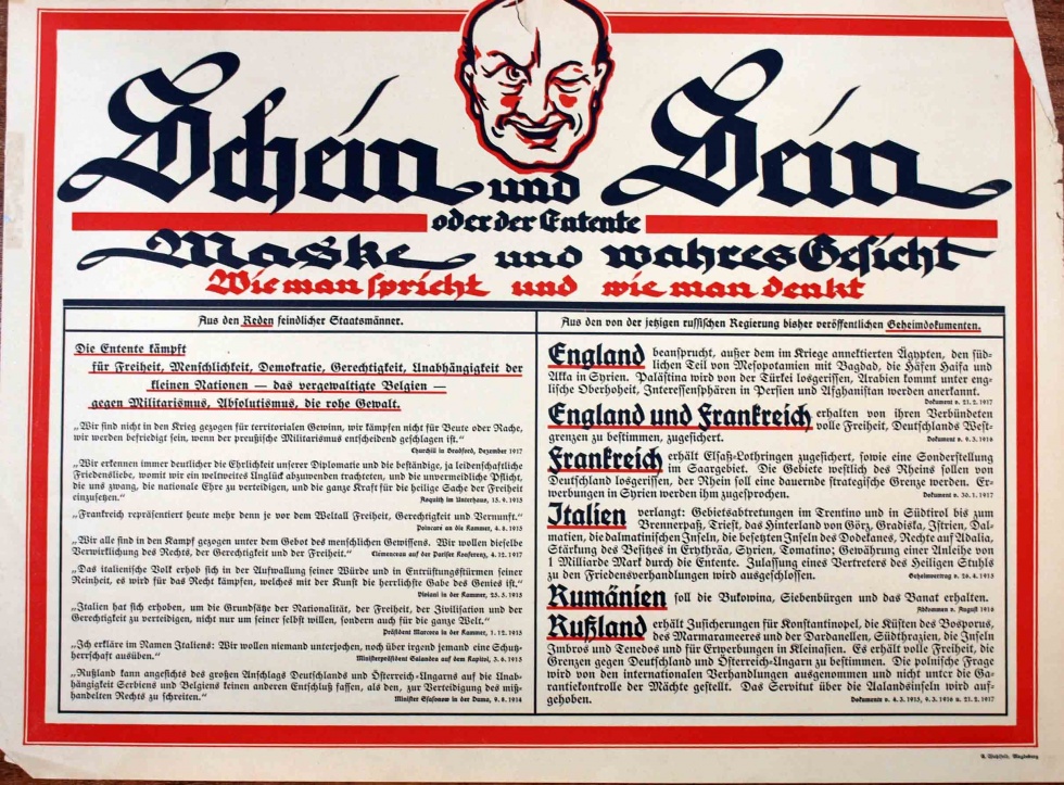 Propagandaplakat &quot;Schein und Sein...&quot;. 1. Weltkrieg ( 1914- 1918) (Museum Weißenfels - Schloss Neu-Augustusburg CC BY-NC-SA)