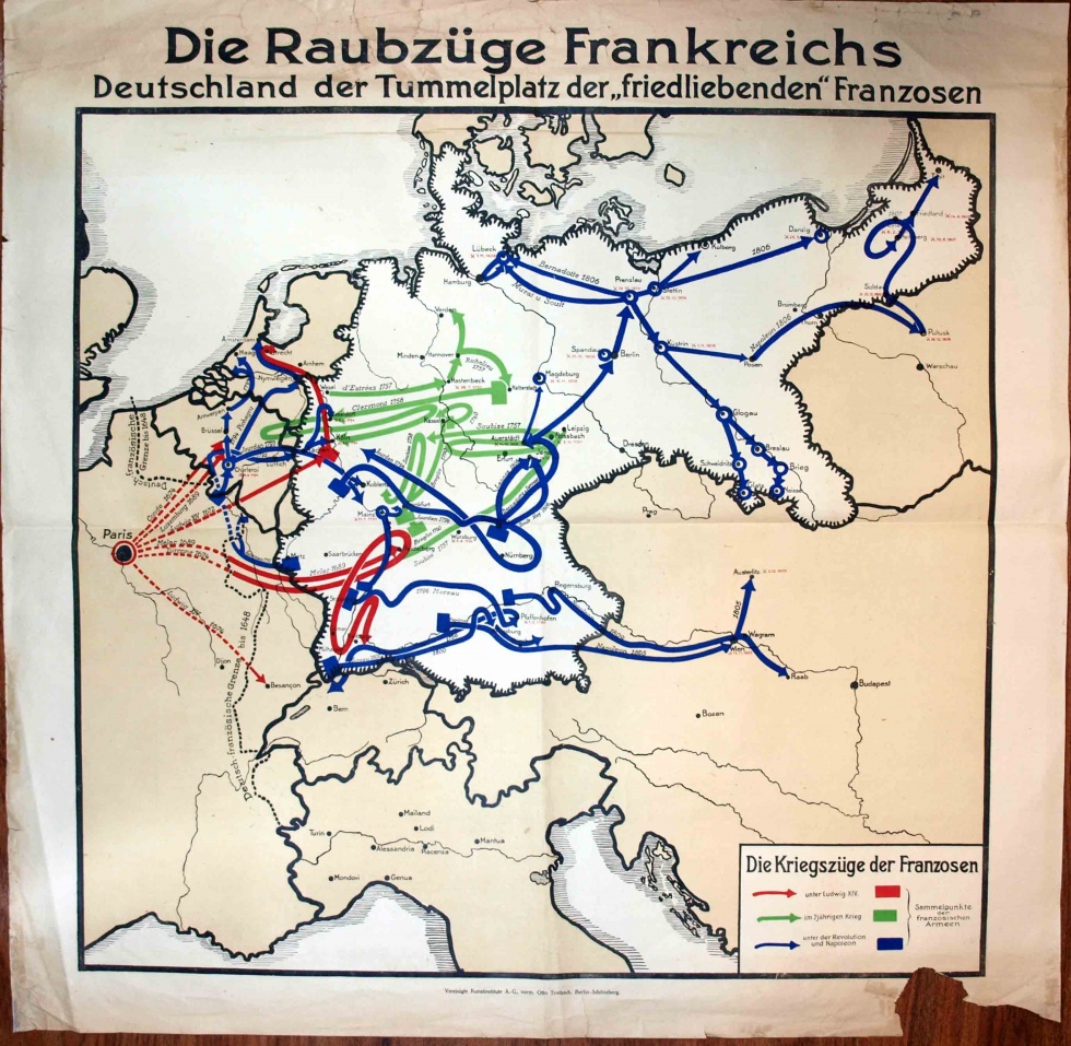 Propagandaplakat &quot;Die Raubzüge Frankreichs&quot;, 1. Weltkrieg (1914- 1918) (Museum Weißenfels - Schloss Neu-Augustusburg CC BY-NC-SA)