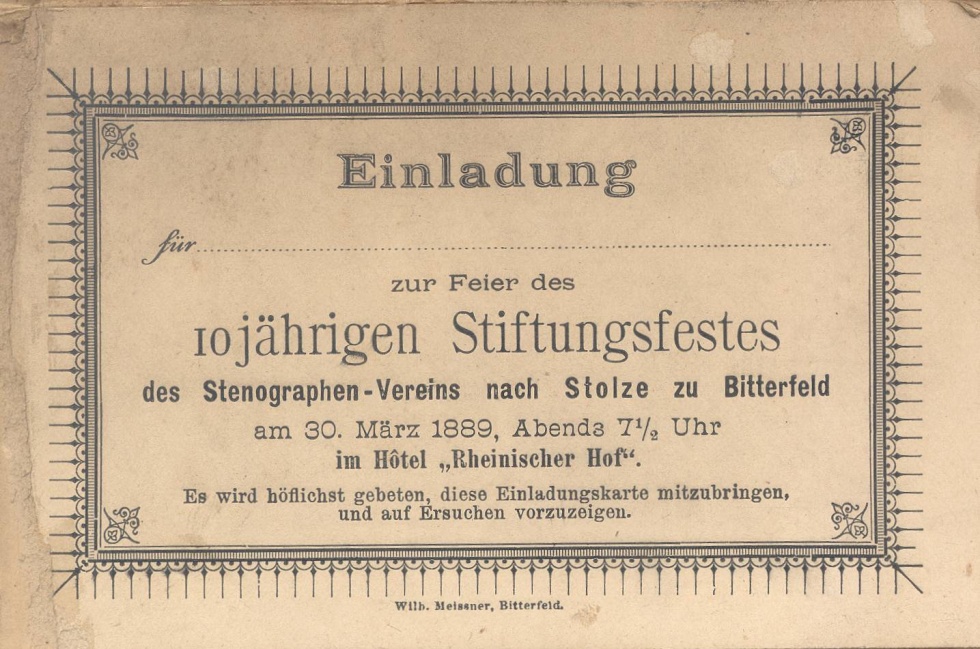 Einladung des Stenopgraphen Vereins zu Bitterfeld (Kreismuseum Bitterfeld CC BY-NC-SA)
