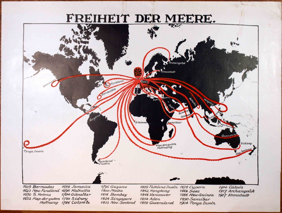 Propagandaplakat &quot; Freiheit der Meere&quot;, 1. Weltkrieg 1914- 1918 (Museum Weißenfels - Schloss Neu-Augustusburg CC BY-NC-SA)