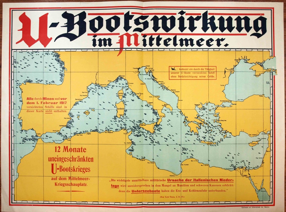 Propagandaplakat &quot; U- Bootswirkung...&quot;, 1. Weltkrieg 1914- 1918 (Museum Weißenfels - Schloss Neu-Augustusburg CC BY-NC-SA)