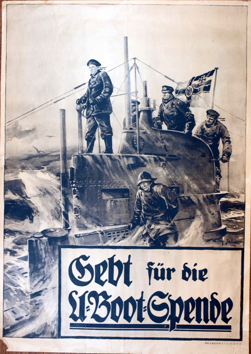 Spendenplakat &quot;Gebt für die U- Boot- Spende&quot;, 1. Weltkrieg 1914- 1918 (Museum Weißenfels - Schloss Neu-Augustusburg CC BY-NC-SA)