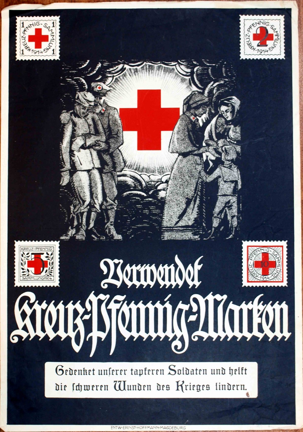 Spendenplakat &quot;Verwendet Kreuz-Pfennig-Marken ...&quot;, 1. Weltkrieg (Museum Weißenfels - Schloss Neu-Augustusburg CC BY-NC-SA)