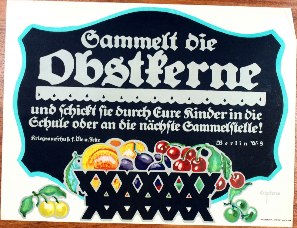 Plakat/Sammelaufruf &quot;Sammelt die Obstkerne ...&quot;, 1. Weltkrieg 1914-1918 (Museum Weißenfels - Schloss Neu-Augustusburg CC BY-NC-SA)