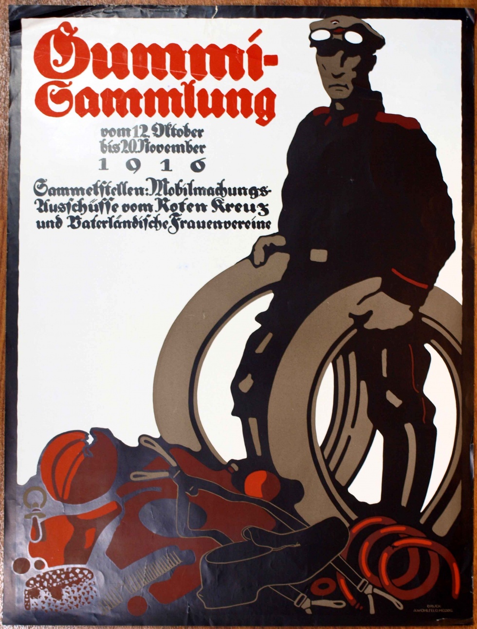 Plakat/ Sammelaufruf &quot;Gummisammlung&quot;, 1916, 1. Weltkrieg 1914- 1918 (Museum Weißenfels - Schloss Neu-Augustusburg CC BY-NC-SA)