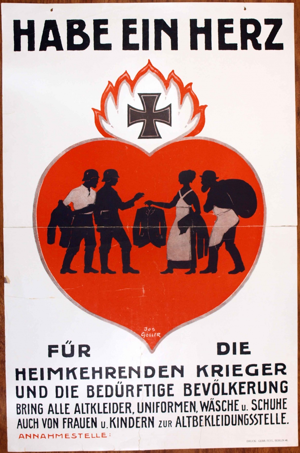 Spendenplakat &quot;Habe ein Herz für die heimkehrenden Krieger...&quot;, 1. Weltkrieg 1914- 1918 (Museum Weißenfels - Schloss Neu-Augustusburg CC BY-NC-SA)