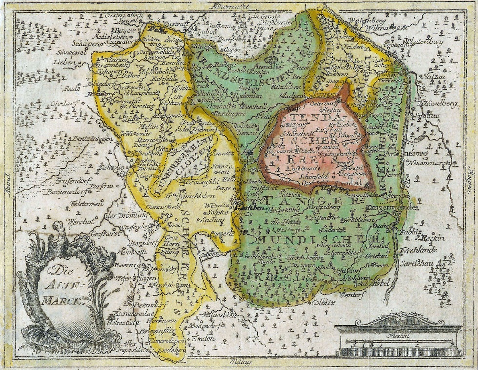 Karte der Altmark im 18. Jahrhundert mit Kreiseinteilung (Johann-Friedrich-Danneil-Museum Salzwedel CC BY-NC-SA)