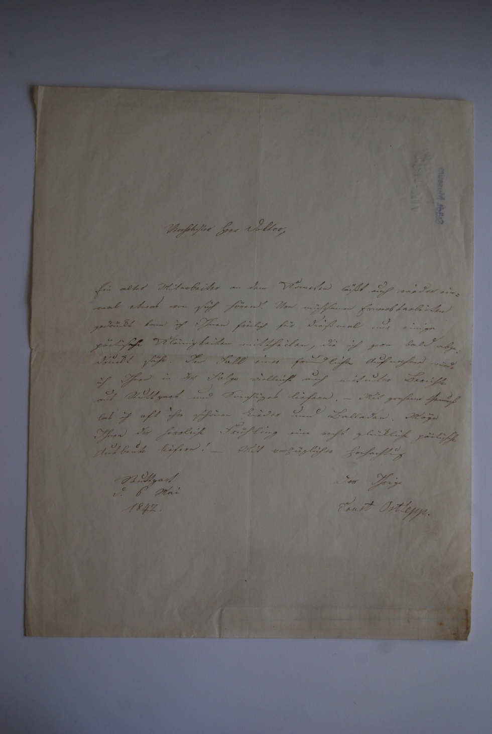 Brief von Ernst Ortlepp (Museum Schloss Moritzburg Zeitz CC BY-NC-SA)