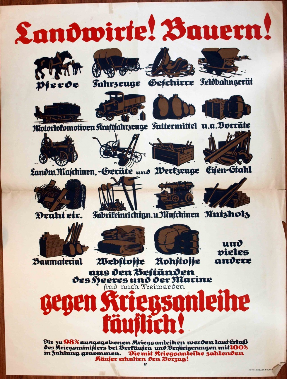 Werbeplakat/ Kriegsanleihe &quot;Landwirte! Bauern!...&quot;, um 1918-1920, 1. Weltkrieg (Museum Weißenfels - Schloss Neu-Augustusburg CC BY-NC-SA)