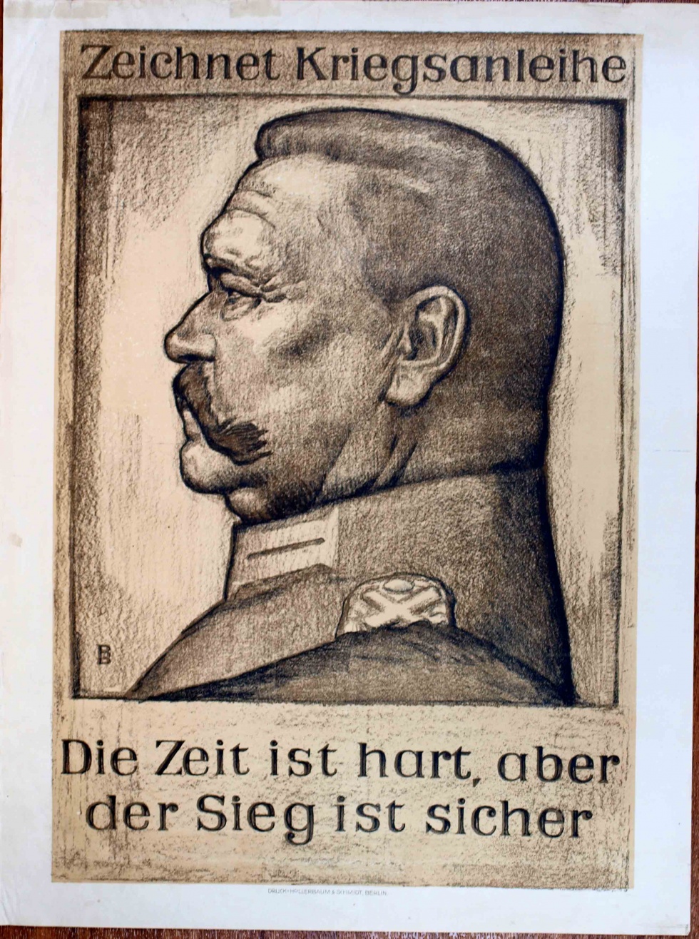 Plakat/ Kriegsanleihe &quot; Die Zeit ist hart, aber der Sieg ist sicher &quot;, 1. Weltkrieg 1914- 1918 (Museum Weißenfels - Schloss Neu-Augustusburg CC BY-NC-SA)