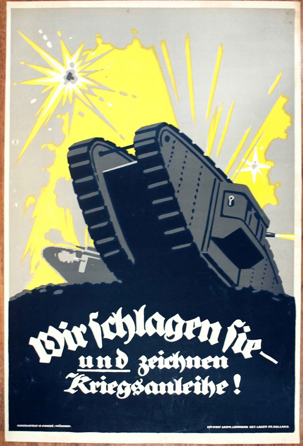 Plakat/ Kriegsanleihe &quot;Wir schlagen sie...&quot;, 1. Weltkrieg 1914-1918 (Museum Weißenfels - Schloss Neu-Augustusburg CC BY-NC-SA)