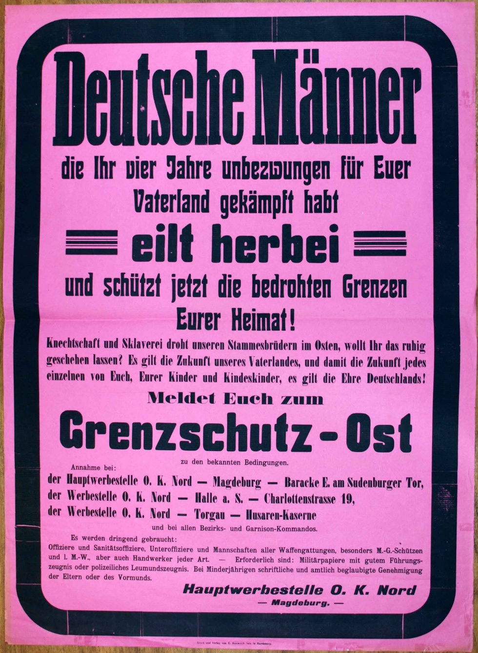 Plakat/ Oberschlesien &quot;Deutsche Männer...!&quot;, 1919- 1921 (Museum Weißenfels - Schloss Neu-Augustusburg CC BY-NC-SA)
