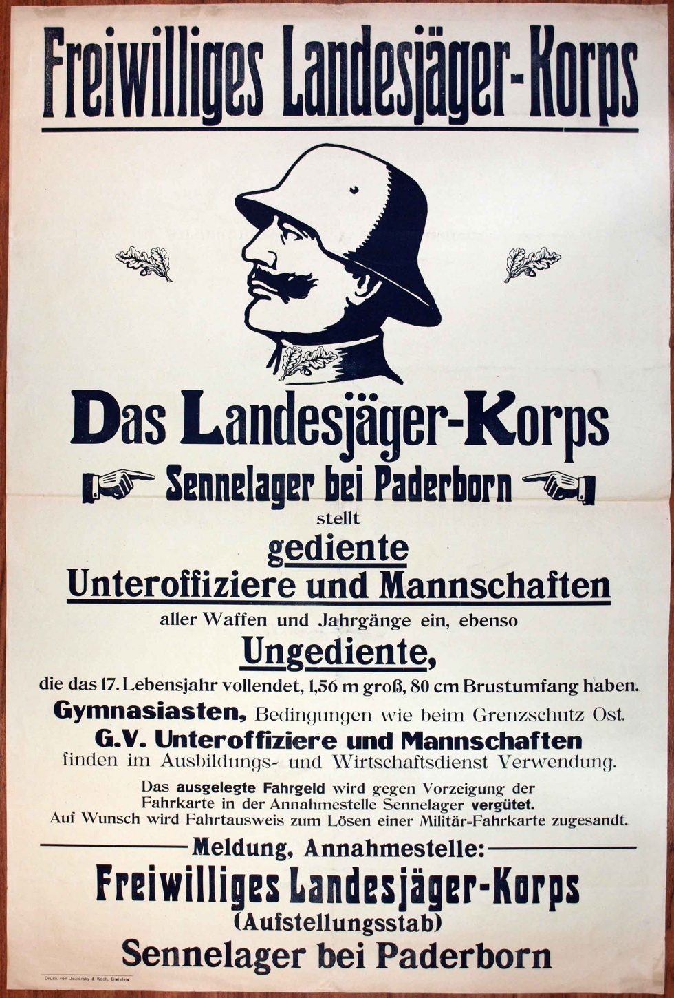 Plakat/ Oberschlesien &quot;Freiwilliges Landesjäger- Korps, 1919-1921, Aufstände Oberschlesien, Weimarer Republik (Museum Weißenfels - Schloss Neu-Augustusburg CC BY-NC-SA)