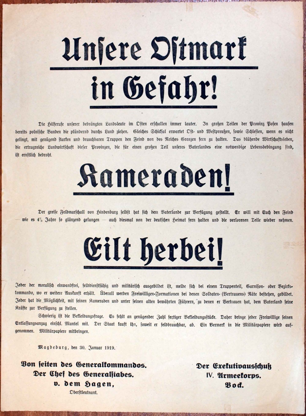 Plakat/ Oberschlesien &quot;Unsere Ostmark...&quot;, 1919- 1921, Aufstände Oberschlesien, Weimarer Republik (Museum Weißenfels - Schloss Neu-Augustusburg CC BY-NC-SA)