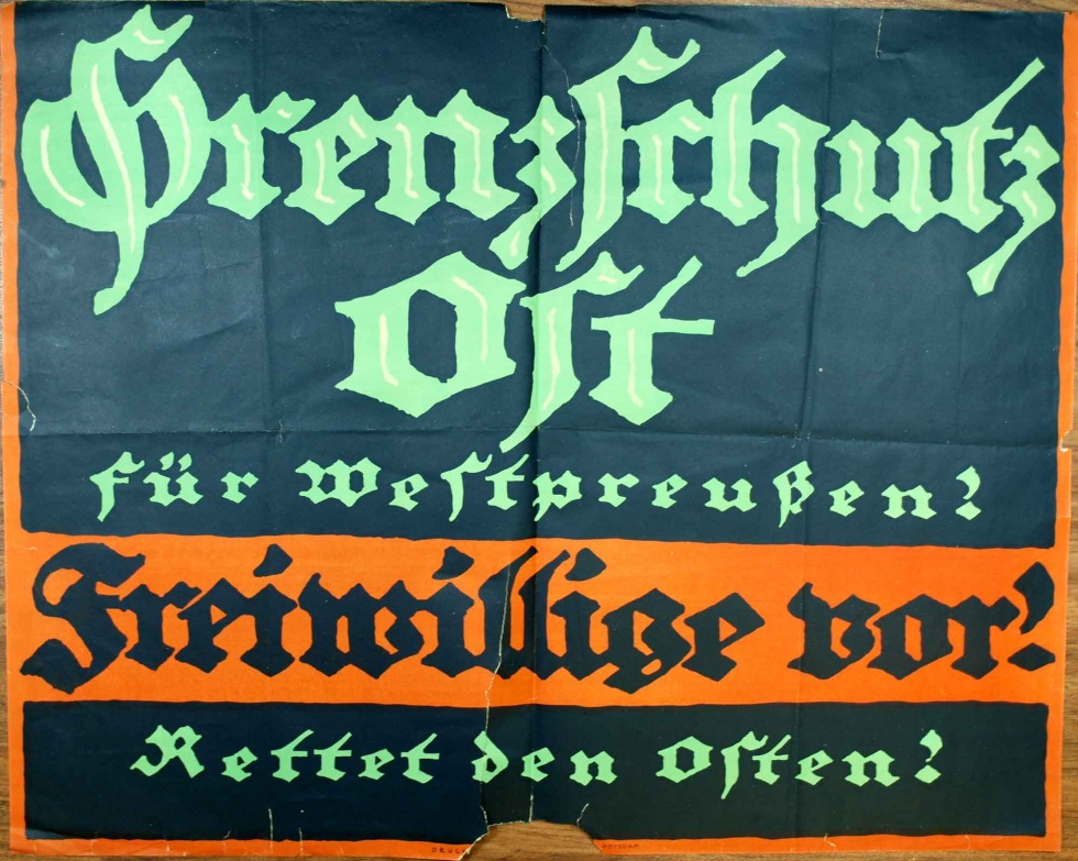Plakat/ Oberschlesien &quot; Grenzschutz...&quot;, 1919- 1921, Aufstände Oberschlesien, Weimarer Republik (Museum Weißenfels - Schloss Neu-Augustusburg CC BY-NC-SA)