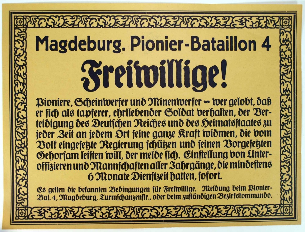 Plakat/ Oberschlesien &quot;Freiwillige!&quot;, 1919- 1921, Aufstände Oberschlesien, Weimarer Republik (Museum Weißenfels - Schloss Neu-Augustusburg CC BY-NC-SA)