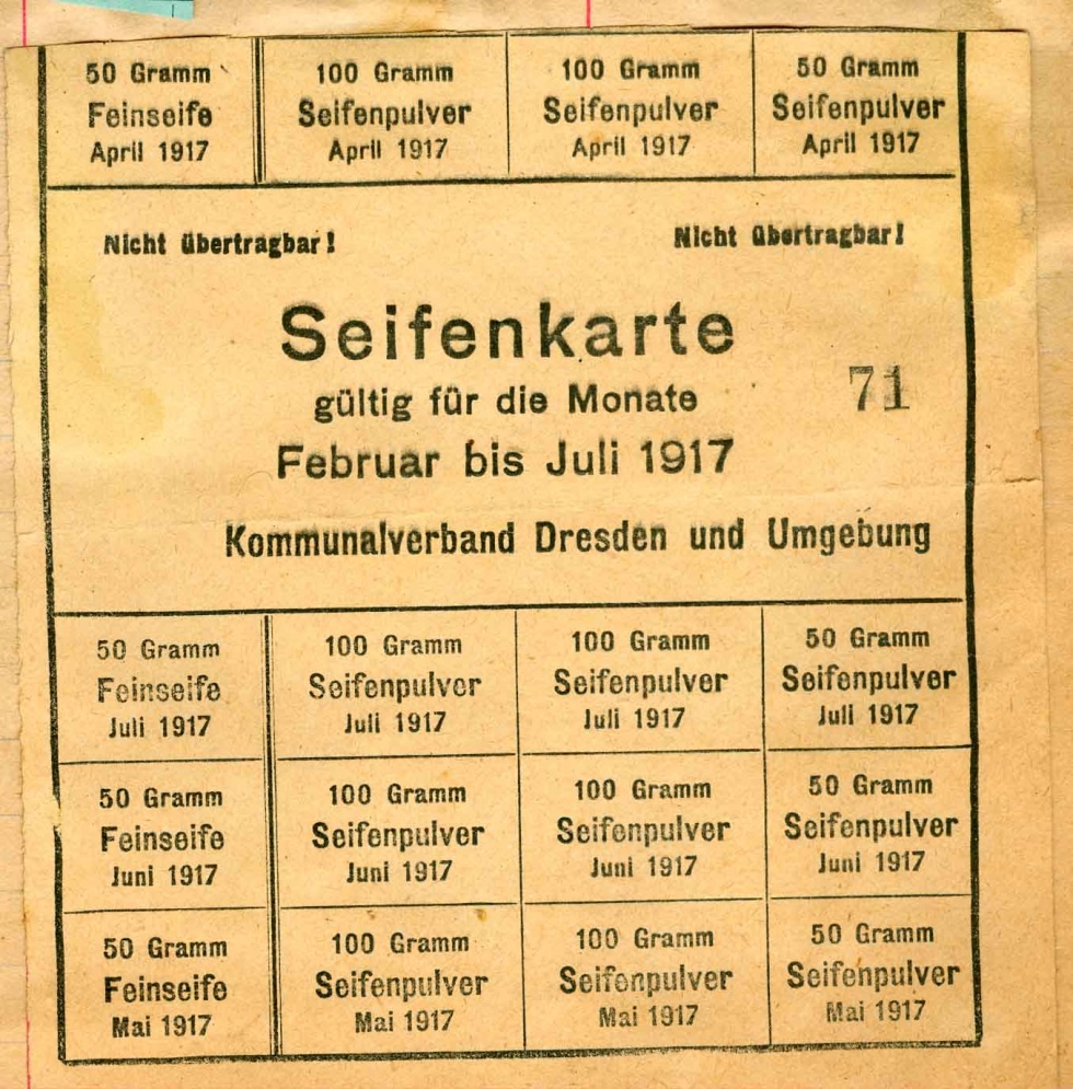 Lebensmittelkarte Seifenkarte, Komunalverband Dresden, 1917, 1. Weltkrieg (Museum Weißenfels - Schloss Neu-Augustusburg CC BY-NC-SA)
