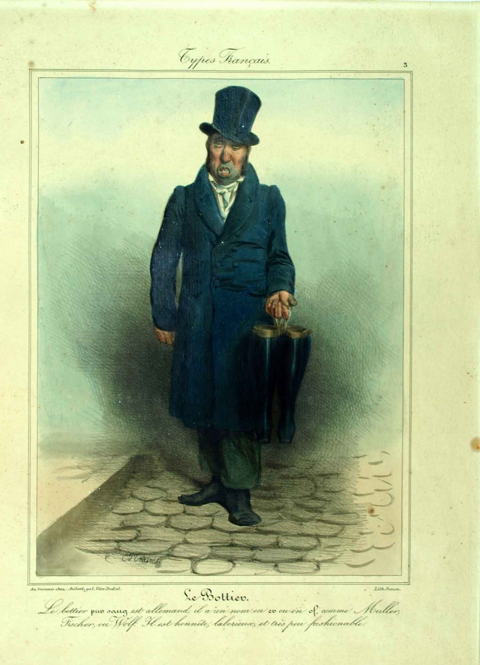 &quot;Le Bottier&quot;, v. C. J. Travies, aus der Lithografie- Serie &quot;Types Francais&quot;, Frankreich 1835/ 1836 (Museum Weißenfels - Schloss Neu-Augustusburg CC BY-NC-SA)