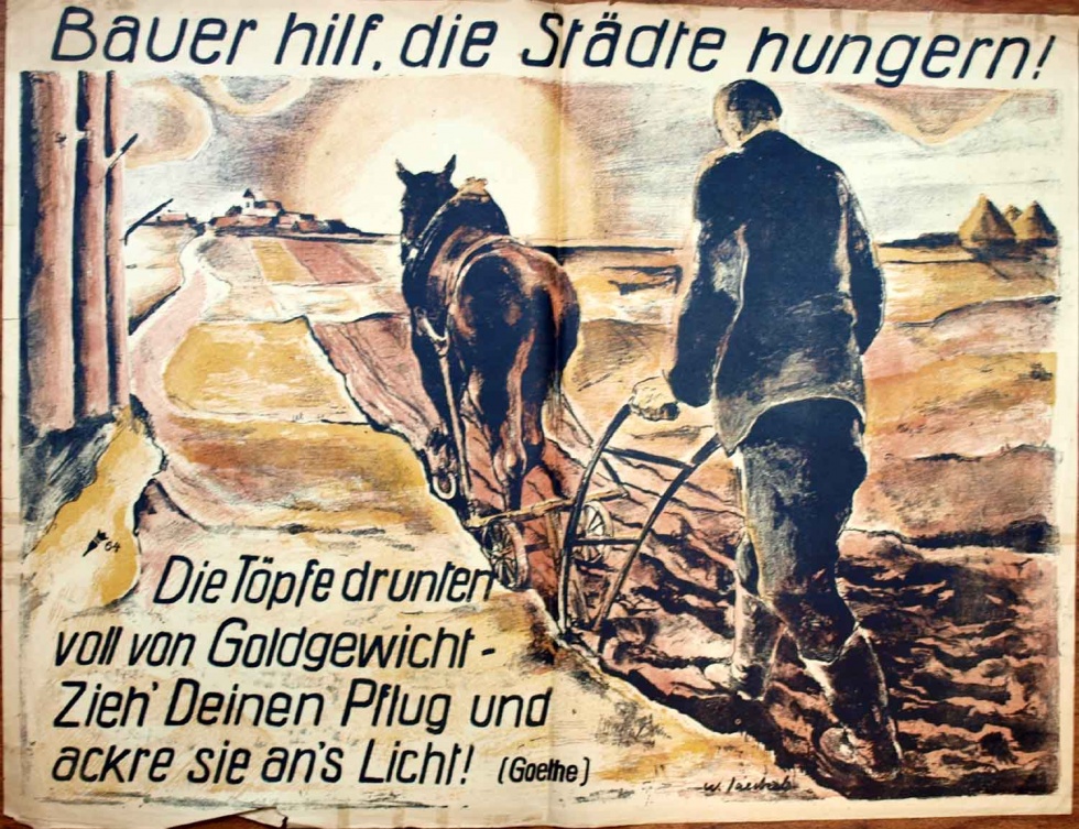 Plakat/ Aufruf &quot; Bauer hilf, die Städte hungern!&quot;, 1. Weltkrieg 1914- 1918 (Museum Weißenfels - Schloss Neu-Augustusburg CC BY-NC-SA)