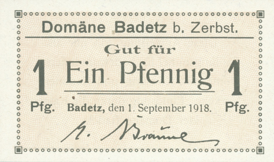 Notgeld Domäne Badetz (1 Pfennig) (Kulturstiftung Sachsen-Anhalt CC BY-NC-SA)