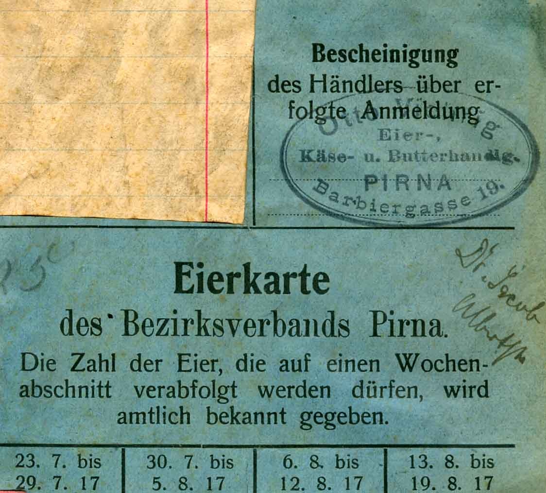 Lebensmittelkarte, Eierkarte des Bezirksverbandes Pirna, 1917, 1. Weltkrieg (Museum Weißenfels - Schloss Neu-Augustusburg CC BY-NC-SA)