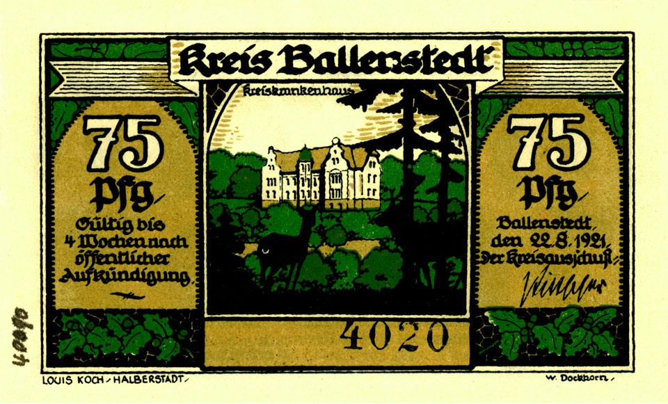 Serienschein, Kreis Ballenstedt (75 Pfennig) (Kulturstiftung Sachsen-Anhalt CC BY-NC-SA)