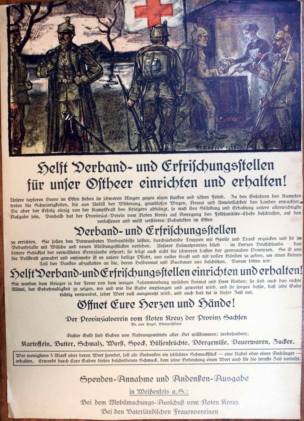 Plakat / Aufruf &quot;Helft Verband- und Erfrischungstellen...!&quot;, 1. Weltkrieg 1914- 1918 (Museum Weißenfels - Schloss Neu-Augustusburg CC BY-NC-SA)