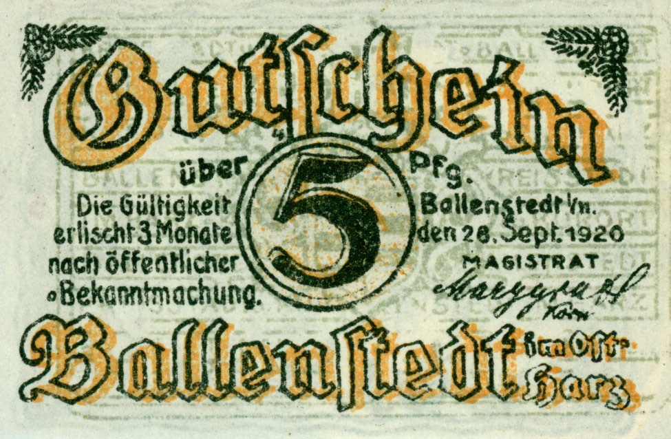 Gutschein Ballenstedt (5 Pfennig) (Kulturstiftung Sachsen-Anhalt CC BY-NC-SA)