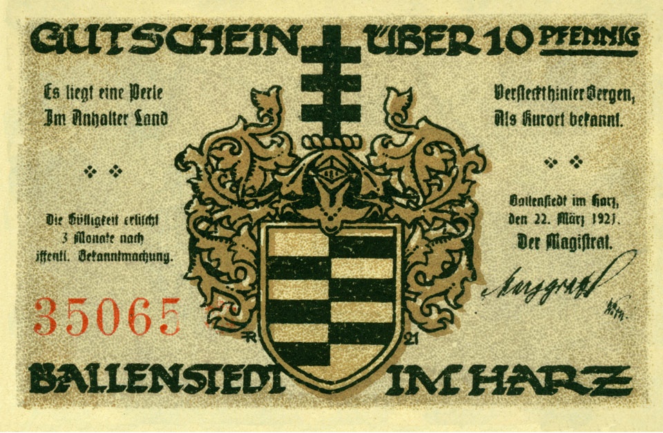 Gutschein Ballenstedt (10 Pfennig) (Kulturstiftung Sachsen-Anhalt CC BY-NC-SA)