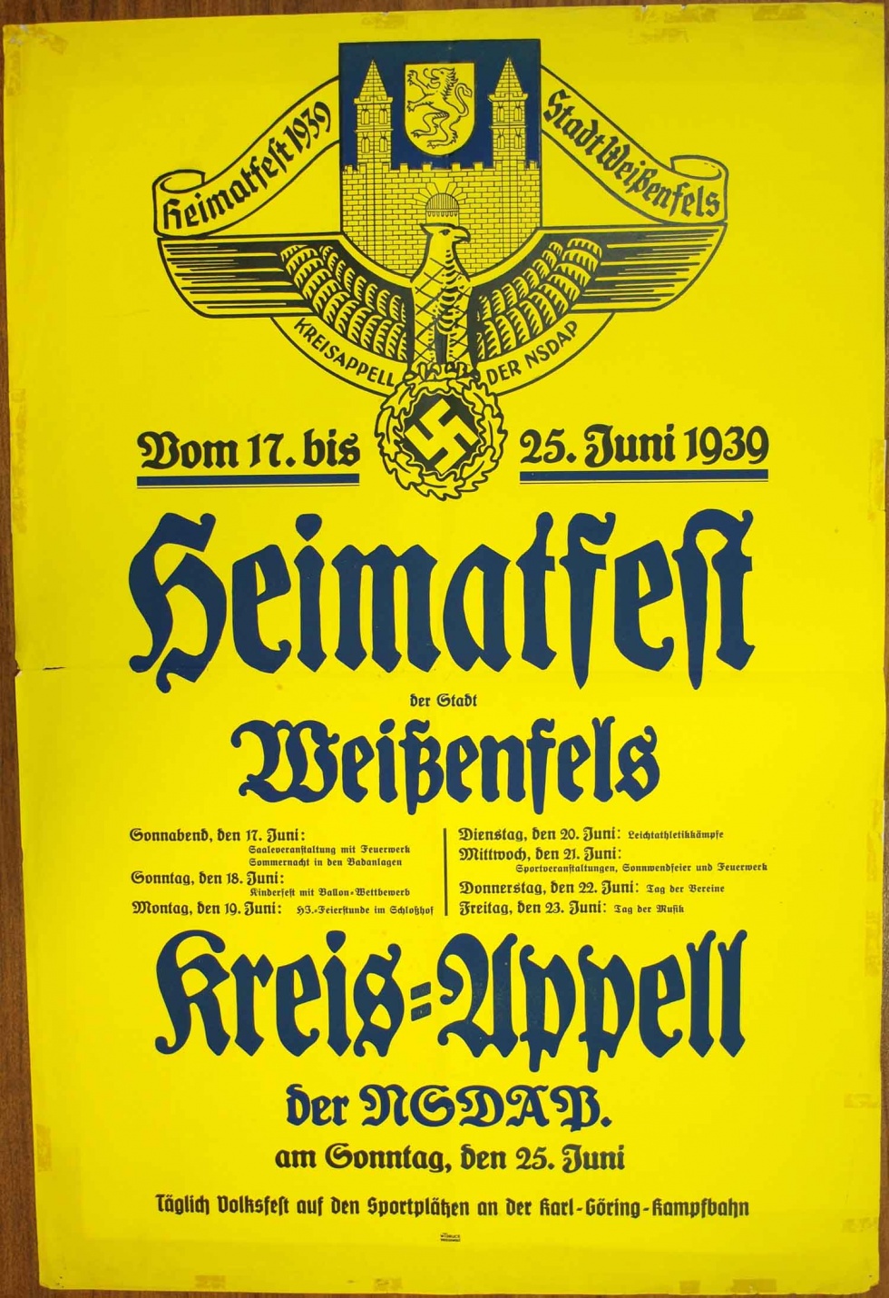 Plakat/ Aushang &quot;Heimatfest der Stadt Weißenfels&quot;, Nationalsozialismus  1939 (Museum Weißenfels - Schloss Neu-Augustusburg CC BY-NC-SA)