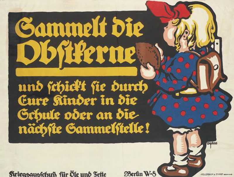 Plakat/ Aufruf &quot;Sammelt die Obstkerne...&quot;, 1. Weltkrieg 1914- 1918 (Museum Weißenfels - Schloss Neu-Augustusburg CC BY-NC-SA)