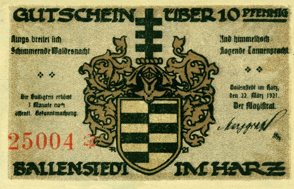 Gutschein Ballenstedt (10 Pfennig, 1921) (Kulturstiftung Sachsen-Anhalt CC BY-NC-SA)