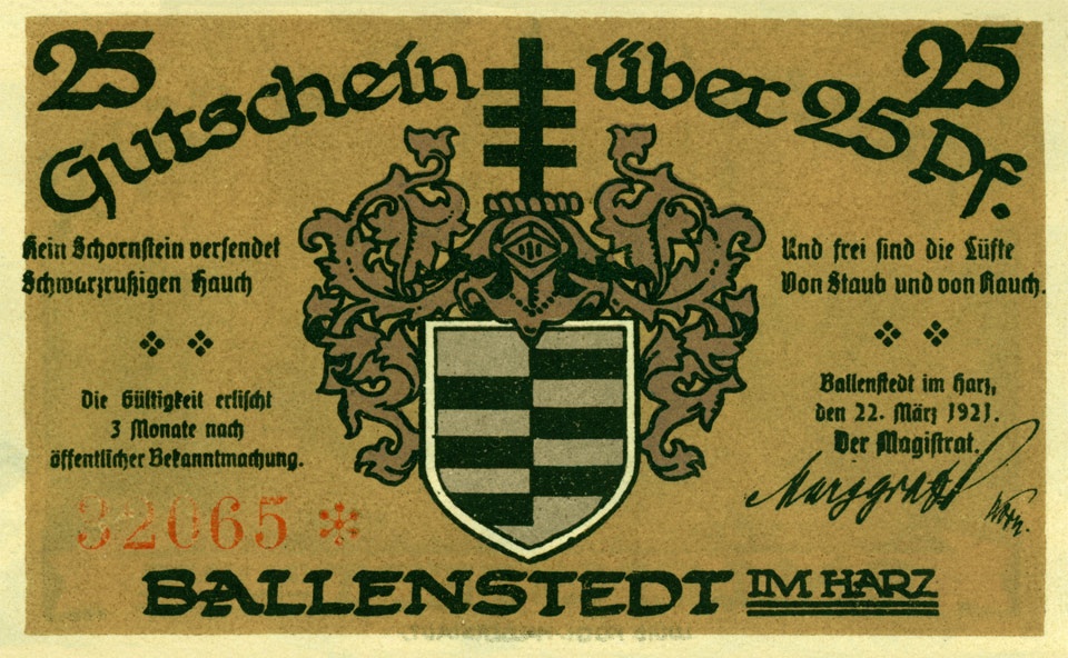 Gutschein Ballenstedt (25 Pfennig, 1921) (Kulturstiftung Sachsen-Anhalt CC BY-NC-SA)