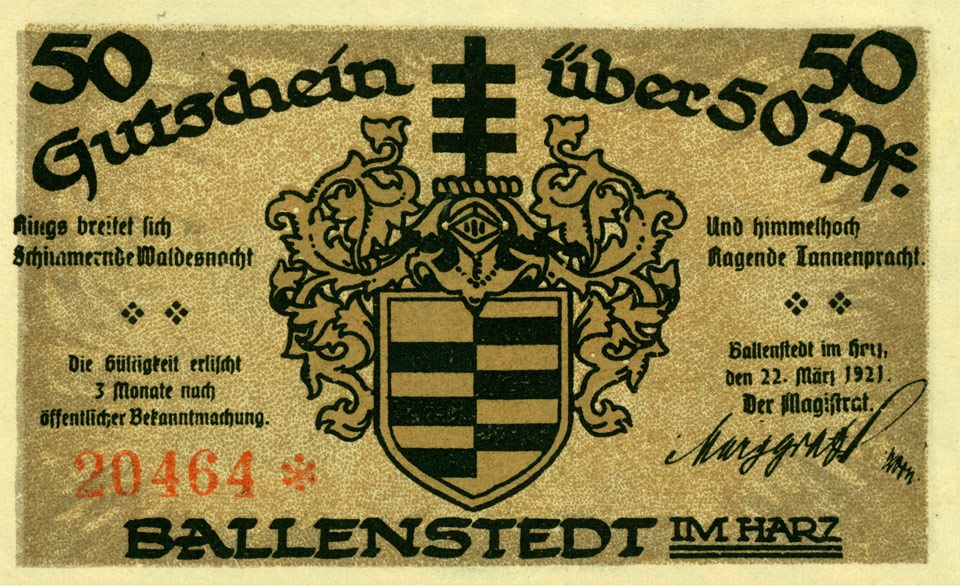 Gutschein Ballenstedt (50 Pfennig, 1921) (Kulturstiftung Sachsen-Anhalt CC BY-NC-SA)