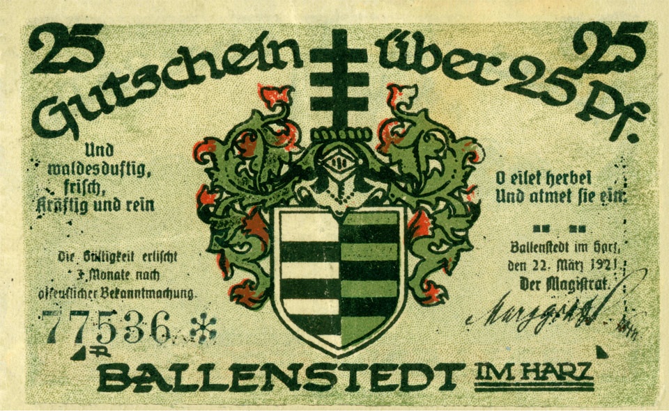 Gutschein Ballenstedt (25 Pfennig, 1921) (Kulturstiftung Sachsen-Anhalt CC BY-NC-SA)