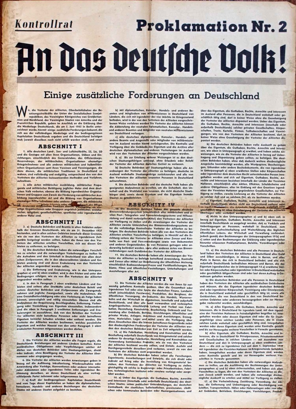 Plakat/Proklamation Nr. 2 &quot;An das deutsche Volk!&quot;, 1945 (Museum Weißenfels - Schloss Neu-Augustusburg CC BY-NC-SA)