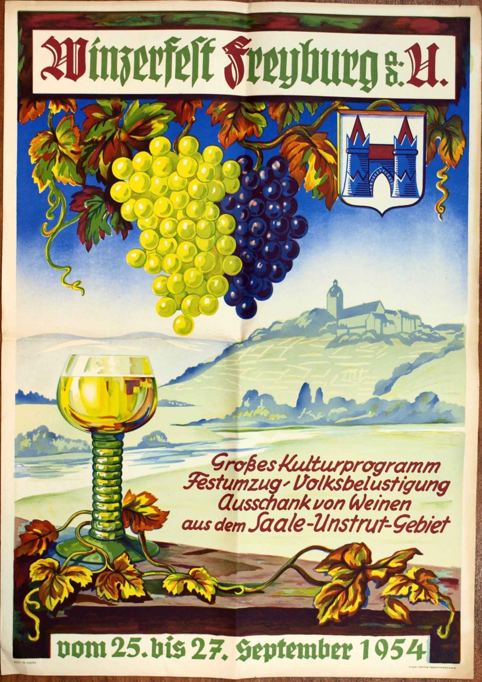 Plakat/ Aushang &quot;Winzerfest Freyburg&quot;, 1954 (Museum Weißenfels - Schloss Neu-Augustusburg CC BY-NC-SA)